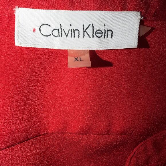Calvin Klein Red Roll-Tab Sleeve Blouse | XL | Button Front | Classic Office Top - Picture 3 of 6
